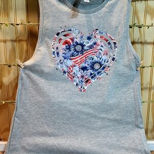 Patriotic Heart Gray Bella Canvas Workout Graphic Muscle Tee